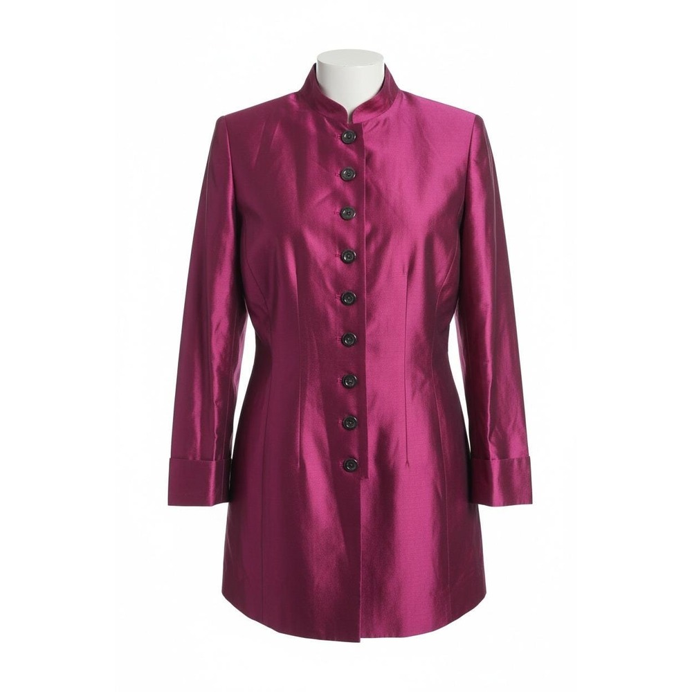 The J. Peterman Company 8 Silk Maroon Vtg Mandarin Collar Button Up Jacket NEW